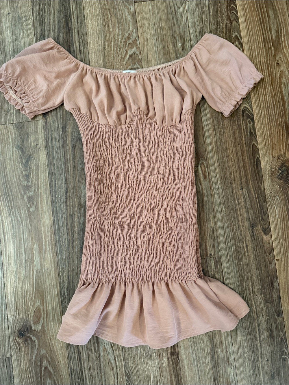 January 7 Blush Off-Shoulder Smocked Tunic